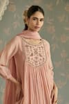 Kritika Dawar_Pink Chanderi, Cotton Beads, Lace Round Fiza Handwoven Embroidered Kurta Set _Online
