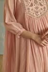 Shop_Kritika Dawar_Pink Chanderi, Cotton Beads, Lace Round Fiza Handwoven Embroidered Kurta Set _Online