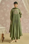 Buy_Kritika Dawar_Green Chanderi, Cotton Beads, Lace Round Naaz Handwoven Embroidered Kurta Set _at_Aza_Fashions