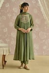 Kritika Dawar_Green Chanderi, Cotton Beads, Lace Round Naaz Handwoven Embroidered Kurta Set _Online_at_Aza_Fashions