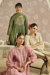 Buy_Kritika Dawar_Green Chanderi, Cotton Beads, Lace Round Naaz Handwoven Embroidered Kurta Set _Online_at_Aza_Fashions