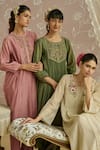 Buy_Kritika Dawar_Green Chanderi, Cotton Beads, Lace Round Naaz Handwoven Embroidered Kurta Set 