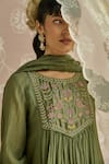 Kritika Dawar_Green Chanderi, Cotton Beads, Lace Round Naaz Handwoven Embroidered Kurta Set _Online