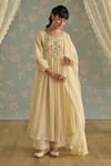 Buy_Kritika Dawar_Ivory Chanderi, Cotton Beads, Lace Round Naaz Handwoven Embroidered Kurta Set _Online_at_Aza_Fashions