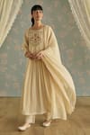 Shop_Kritika Dawar_Ivory Chanderi, Cotton Beads, Lace Round Naaz Handwoven Embroidered Kurta Set _Online_at_Aza_Fashions