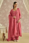 Buy_Kritika Dawar_Coral Chanderi, Cotton Embroidery, Sequins Square Roohi Panelled Kurta Set _at_Aza_Fashions