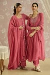 Buy_Kritika Dawar_Coral Chanderi, Cotton Embroidery, Sequins Square Roohi Panelled Kurta Set 