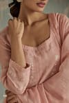 Buy_Kritika Dawar_Pink Chanderi, Cotton Sequins, Embroidery Square Neck Roohi Panelled Kurta Set _Online_at_Aza_Fashions