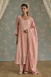 Buy_Kritika Dawar_Pink Chanderi, Cotton Sequins, Embroidery Square Neck Roohi Panelled Kurta Set _at_Aza_Fashions