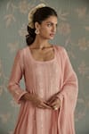 Kritika Dawar_Pink Chanderi, Cotton Sequins, Embroidery Square Neck Roohi Panelled Kurta Set _at_Aza_Fashions