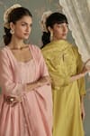 Buy_Kritika Dawar_Pink Chanderi, Cotton Sequins, Embroidery Square Neck Roohi Panelled Kurta Set 