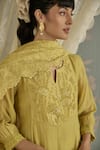 Shop_Kritika Dawar_Yellow Chanderi, Cotton Embroidery Split V-neck Nora Dori A-line Kurta Set 