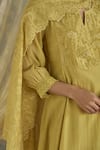 Kritika Dawar_Yellow Chanderi, Cotton Embroidery Split V-neck Nora Dori A-line Kurta Set _Online