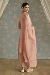 Shop_Kritika Dawar_Pink Chanderi, Cotton Lace Notched Neck Nora Dori Embroidered A-line Kurta Set _at_Aza_Fashions