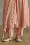 Kritika Dawar_Pink Chanderi, Cotton Lace Notched Neck Nora Dori Embroidered A-line Kurta Set _Online_at_Aza_Fashions