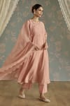 Buy_Kritika Dawar_Pink Chanderi, Cotton Lace Notched Neck Nora Dori Embroidered A-line Kurta Set _Online_at_Aza_Fashions