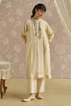 Buy_Kritika Dawar_Ivory Chanderi, Cotton Beads Round Neck Zehra Bird Embroidered Kurta Set _at_Aza_Fashions
