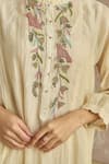 Shop_Kritika Dawar_Ivory Chanderi, Cotton Beads Round Neck Zehra Bird Embroidered Kurta Set _Online_at_Aza_Fashions