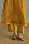 Kritika Dawar_Yellow Chanderi, Cotton Beads Round Neck Zehra Bird Embroidered Kurta Set _Online_at_Aza_Fashions
