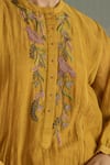 Shop_Kritika Dawar_Yellow Chanderi, Cotton Beads Round Neck Zehra Bird Embroidered Kurta Set 