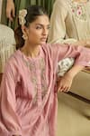 Buy_Kritika Dawar_Blush Chanderi, Cotton Beads, Embroidery Round Neck Zehra Bird Kurta Set 