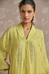 Kritika Dawar_Yellow Chanderi, Cotton Lace, Embroidery V-neck Fiza Ivory Choga Kurta Set _Online_at_Aza_Fashions