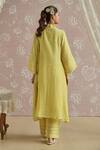 Shop_Kritika Dawar_Yellow Chanderi, Cotton Lace, Embroidery V-neck Fiza Ivory Choga Kurta Set _at_Aza_Fashions