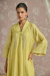 Buy_Kritika Dawar_Yellow Chanderi, Cotton Lace, Embroidery V-neck Fiza Ivory Choga Kurta Set _Online_at_Aza_Fashions