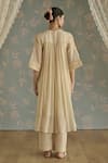 Kritika Dawar_Ivory Chanderi, Cotton Embroidery, Lace Rosa Stripe Floral Pattern Kurta Set _Online_at_Aza_Fashions