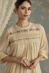 Kritika Dawar_Ivory Chanderi, Cotton Embroidery, Lace Rosa Stripe Floral Pattern Kurta Set _at_Aza_Fashions
