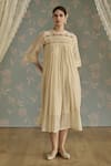 Buy_Kritika Dawar_Ivory Chanderi Lace, Embroidery Round Neck Rosa Stripe Floral Pattern Kurta _at_Aza_Fashions