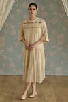 Buy_Kritika Dawar_Ivory Chanderi Lace, Embroidery Round Neck Rosa Stripe Floral Pattern Kurta _Online_at_Aza_Fashions