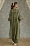 Shop_Kritika Dawar_Green Chanderi, Cotton Embroidery, Rosa Self Stripe Floral Pattern Kurta Set _at_Aza_Fashions