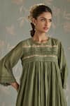 Shop_Kritika Dawar_Green Chanderi Embroidery, Lace Round Neck Rosa Self Stripe Floral Pattern Kurta _Online_at_Aza_Fashions
