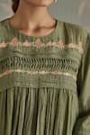 Kritika Dawar_Green Chanderi Embroidery, Lace Round Neck Rosa Self Stripe Floral Pattern Kurta _at_Aza_Fashions