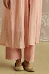Buy_Kritika Dawar_Pink Chanderi, Cotton Embroidery Round Neck Rosa Stripe Floral Pattern Kurta Set _Online_at_Aza_Fashions