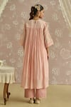 Kritika Dawar_Pink Chanderi, Cotton Embroidery Round Neck Rosa Stripe Floral Pattern Kurta Set _Online_at_Aza_Fashions