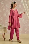 Shop_Kritika Dawar_Magenta Tissue, Chanderi Sequins Split V-neck Zaina Hand Embroidered Kurta Set _Online_at_Aza_Fashions