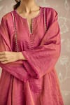 Kritika Dawar_Magenta Tissue, Chanderi Sequins Split V-neck Zaina Hand Embroidered Kurta Set _at_Aza_Fashions