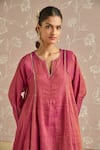 Buy_Kritika Dawar_Magenta Tissue, Chanderi Sequins Split V-neck Zaina Hand Embroidered Kurta Set 