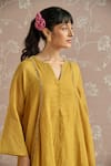Kritika Dawar_Mustard Tissue, Chanderi Sequins V-neck Zaina Hand Embroidered Kurta Set _at_Aza_Fashions