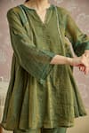 Shop_Kritika Dawar_Teal Tissue, Chanderi Sequins Split V-neck Zaina Hand Embroidered Kurta Set _Online_at_Aza_Fashions