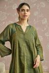 Kritika Dawar_Teal Tissue, Chanderi Sequins Split V-neck Zaina Hand Embroidered Kurta Set _at_Aza_Fashions