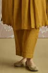 Kritika Dawar_Mustard Tissue, Silk Embroidery Round Neck Tara Hand Kurta Set _Online_at_Aza_Fashions