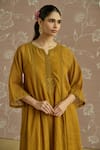 Shop_Kritika Dawar_Mustard Tissue, Silk Embroidery Round Neck Tara Hand Kurta Set _Online_at_Aza_Fashions