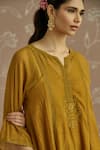 Kritika Dawar_Mustard Tissue, Silk Embroidery Round Neck Tara Hand Kurta Set _at_Aza_Fashions