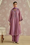 Buy_Kritika Dawar_Purple Tissue, Silk Embroidery Round Neck Tara Hand Kurta Set _at_Aza_Fashions