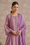 Shop_Kritika Dawar_Purple Tissue, Silk Embroidery Round Neck Tara Hand Kurta Set _Online_at_Aza_Fashions