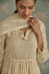 Shop_Kritika Dawar_Ivory Chanderi, Cotton Embroidery, Lace Keyhole Nera Floral A-line Kurta Set 