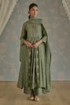 Buy_Kritika Dawar_Green Chanderi, Cotton Embroidery Round Neck Nera Floral A-line Kurta Set _Online_at_Aza_Fashions